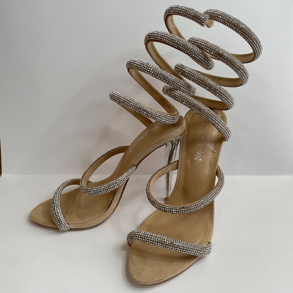 Shoedazzle Womens Open Toe Silver and Nude Heels Size 8.5 Jewel Sparkle Stringy - Picture 14 of 14